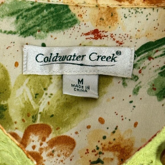 COLDWATER CREEK Shirt Womens M Green Cotton Eyelet Button Front Long Sleeve - Picture 6 of 8